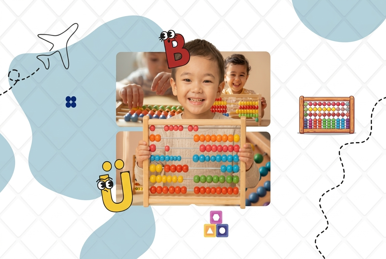 Happy child practicing abacus